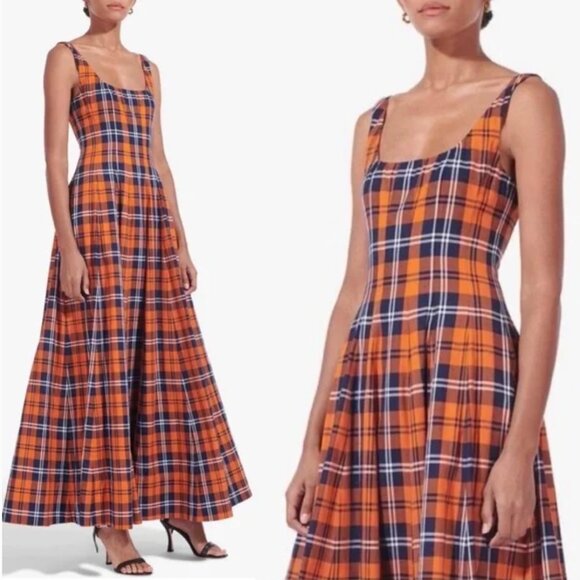 STAUD Wells Maxi Dress - Poppy Plaid Cotton Spring - Picture 11 of 12